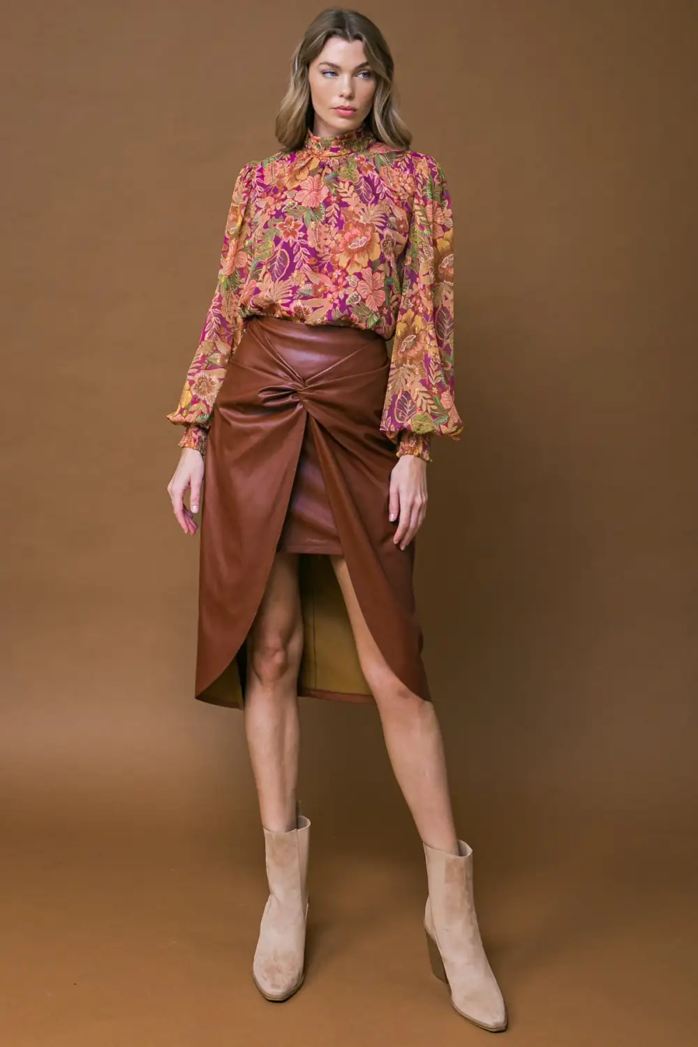 Faux Leather Midi Skirt