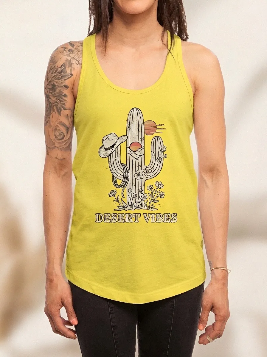 Women's Desert Vibes Cowboy Hat Cactus Floral Printed Tank Top