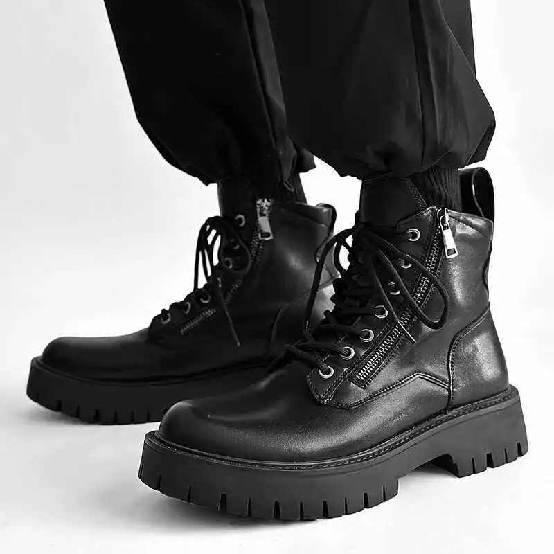 Leather Side Zipper High Top Ankle Boots