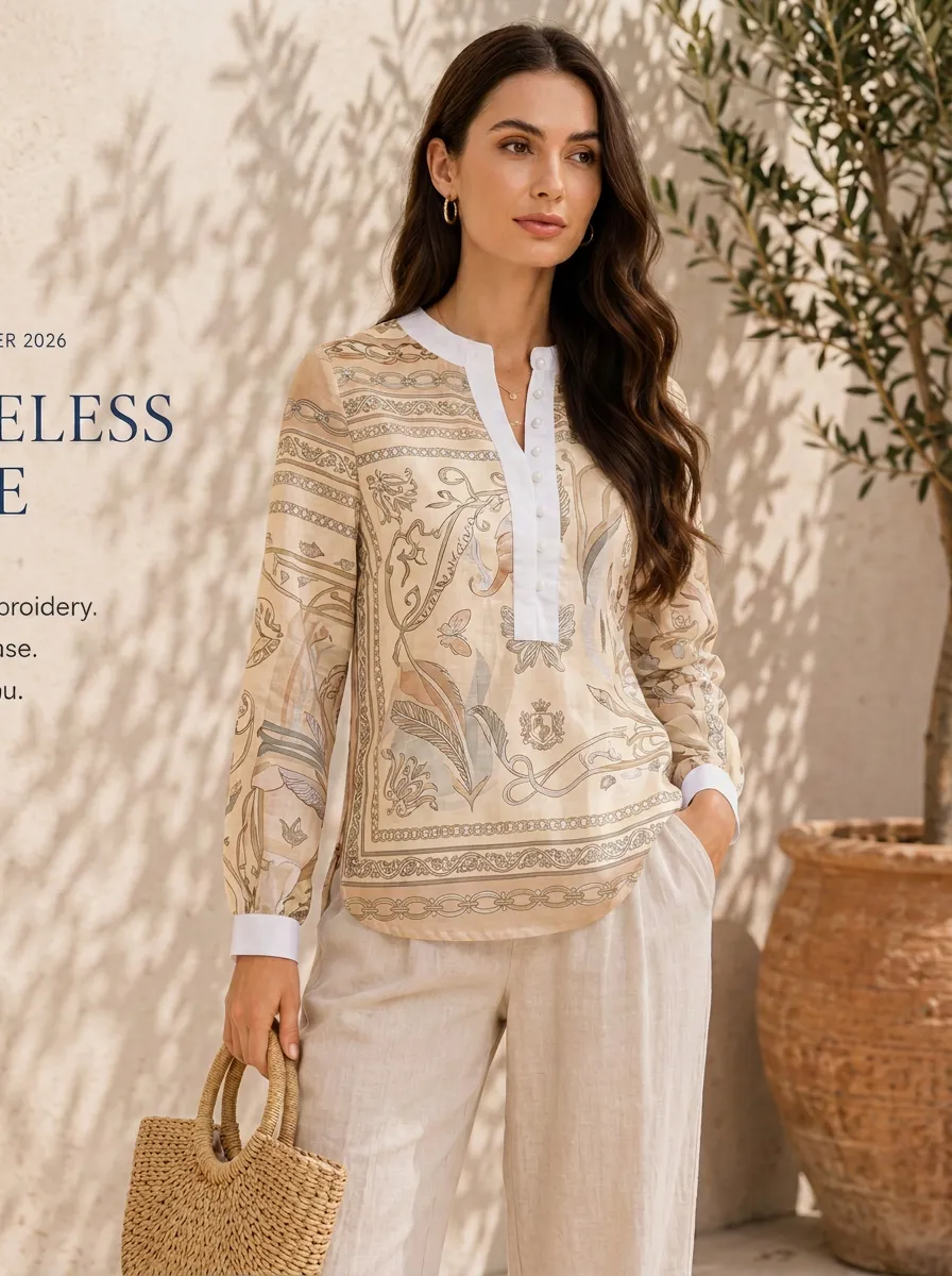 Women's Vintage Style Paisley Chain Printed Long Sleeve Blouse