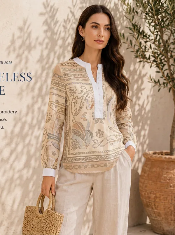 Women's Vintage Style Paisley Chain Printed Long Sleeve Blouse