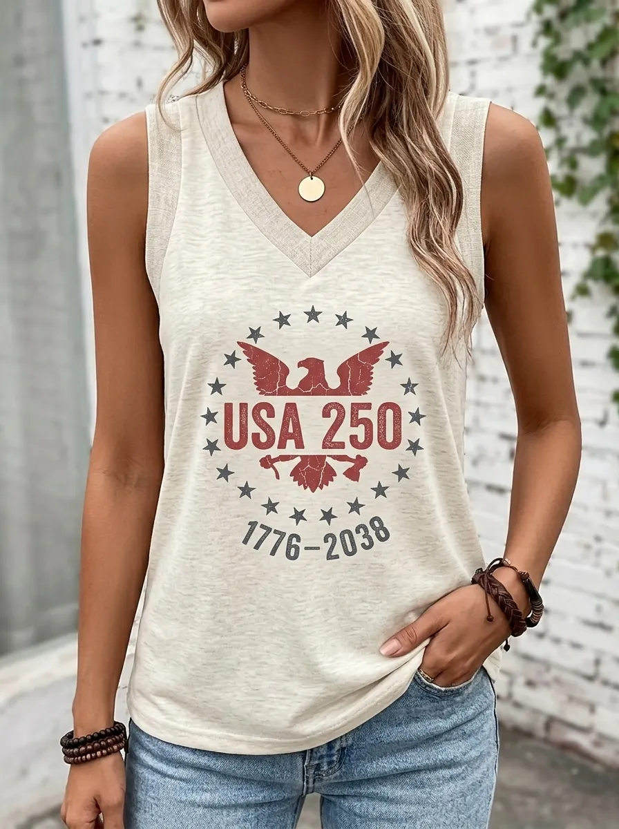 Women's USA 250 Patriotic Eagle Stars Printed Tank Top