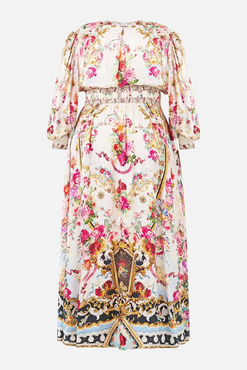 Shaped Waistband Dress with Gathered Sleeves