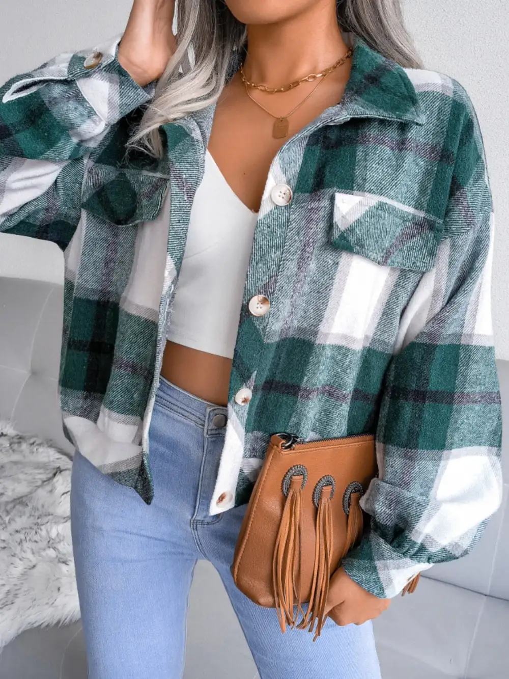 Collared Plaid Jacket