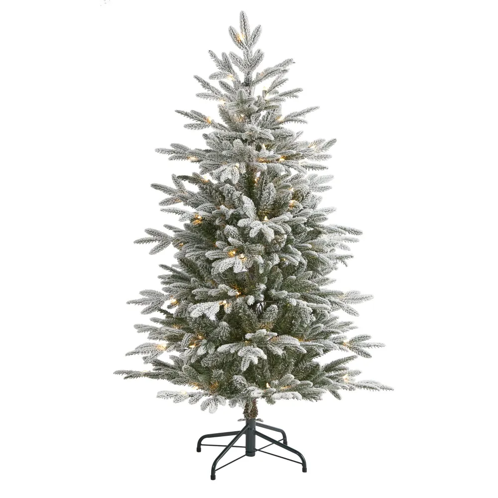 Flocked Manchester Spruce Artificial Christmas Tree with Lights and Bendable Branches Indoor Display
