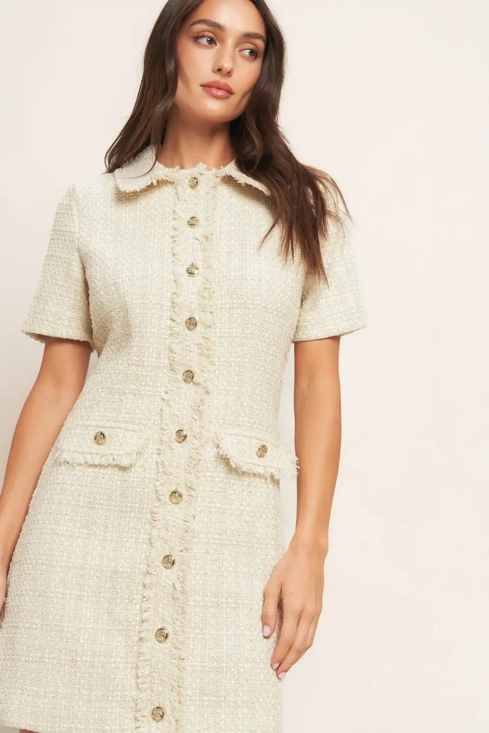 Short-Sleeve Tweed Mini Dress