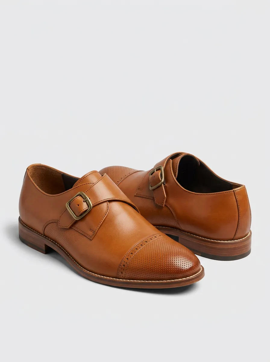 Men's Business Casual Leather Monk Strap Perforated Shoes