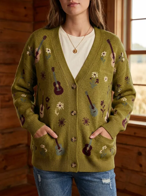Nashville-Inspired Guitar Country Music Cardigan