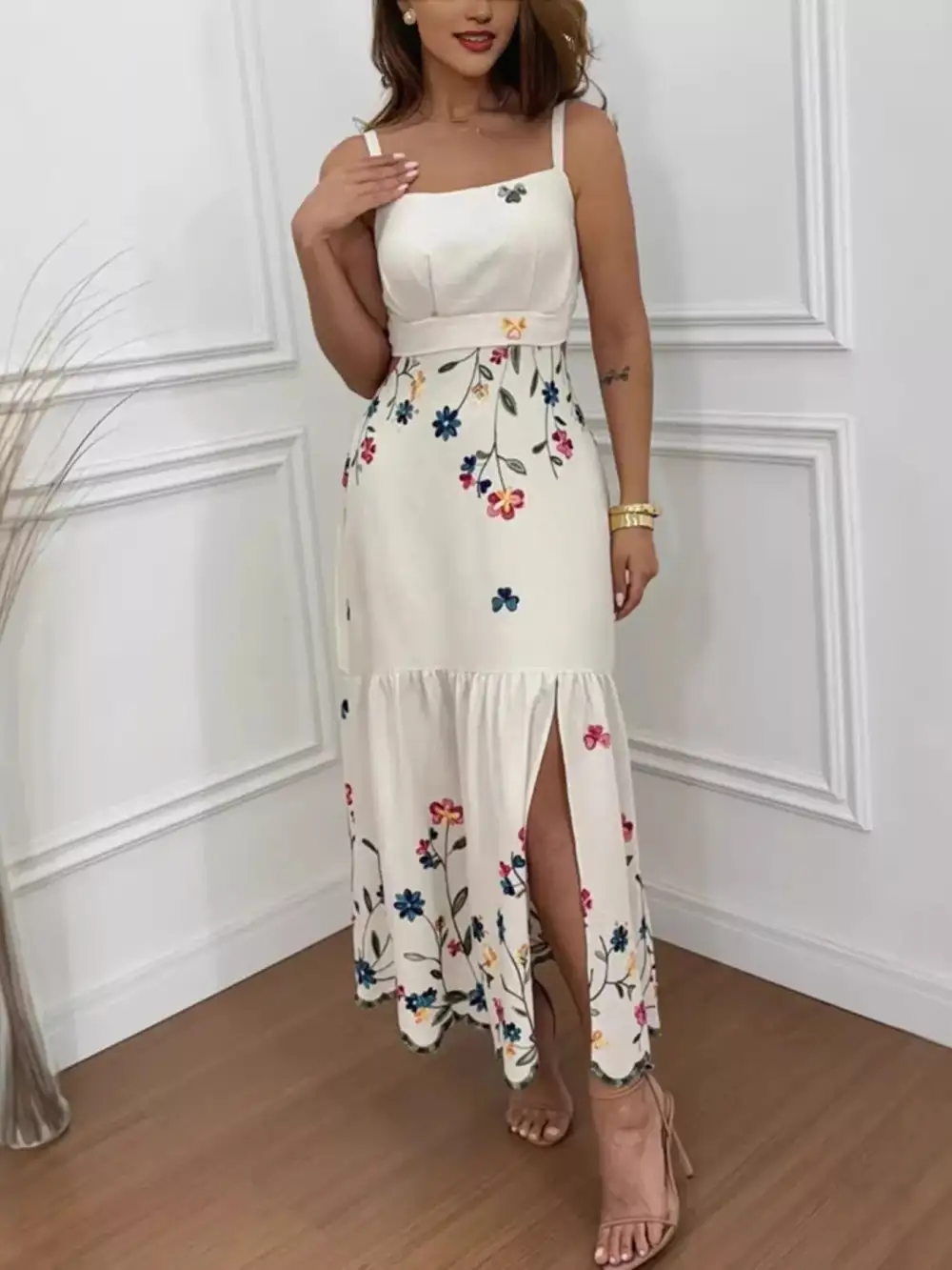 Cutout Back Slit Hem Midi Dress