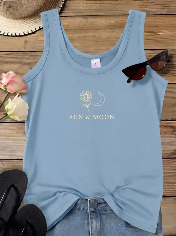 Women's Celestial Sun Moon Flower Printed Tank Top