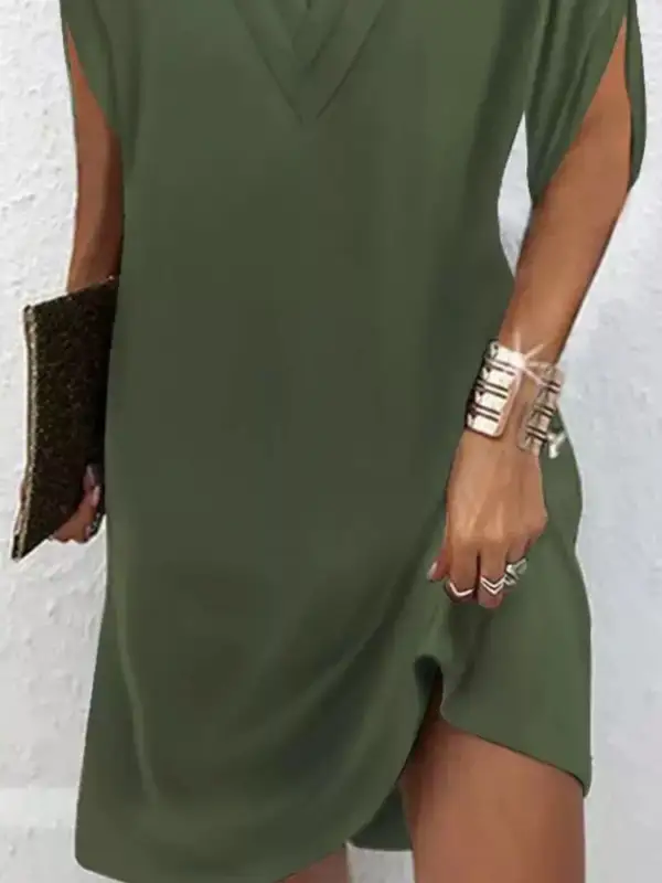 V Neck Slit Mini Dress