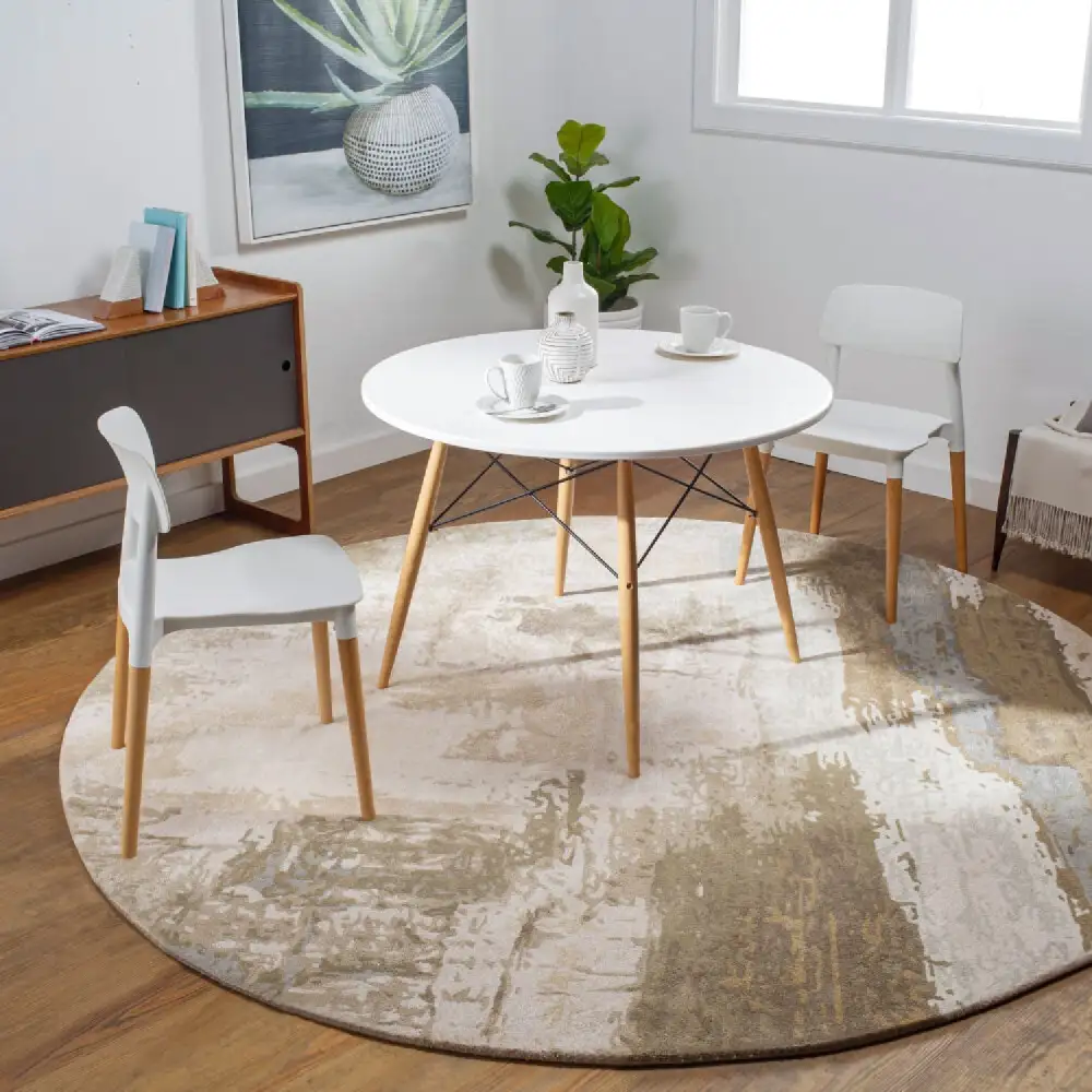 Textured Viscose Wool Blend Round Carpet