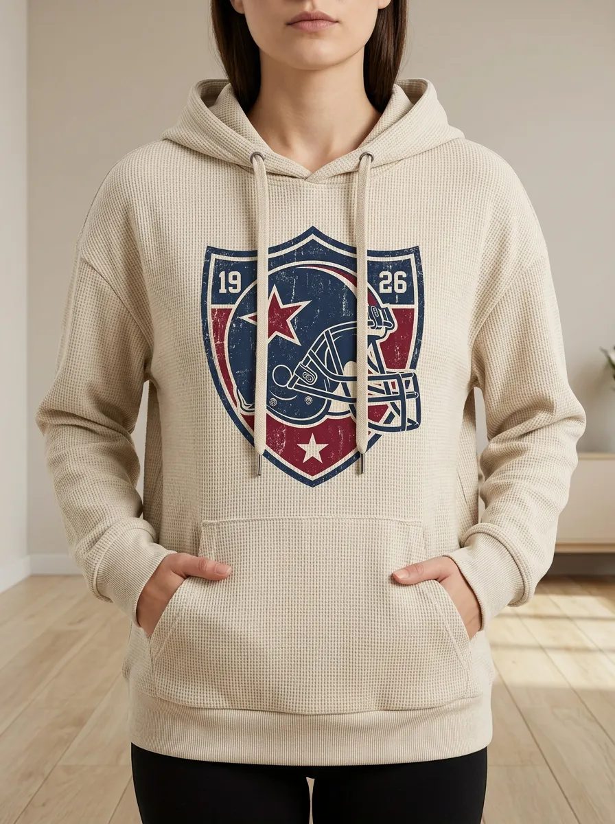 Women's American Football Fan Shield 1926 Printed Waffle Hoodie