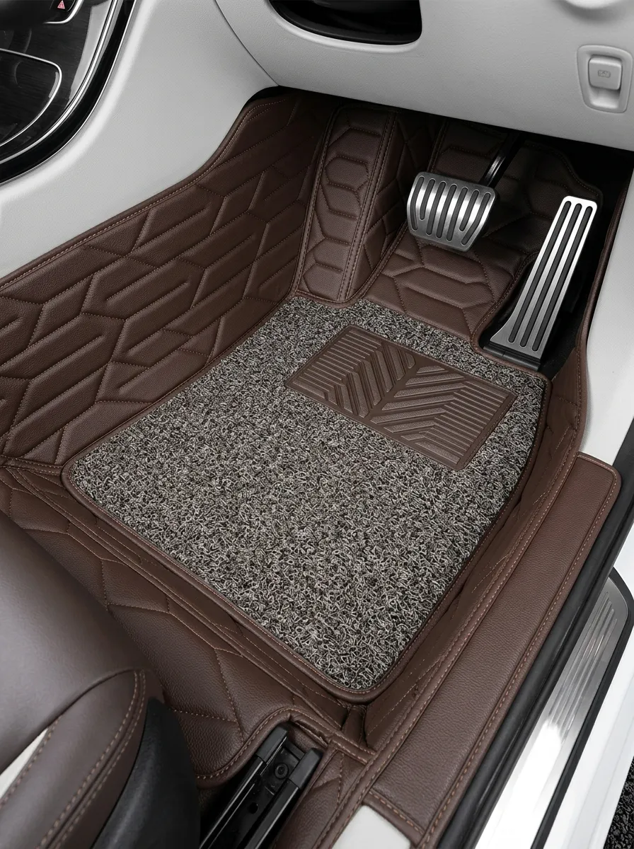 Leather-Texture Quilted Car Floor Mats