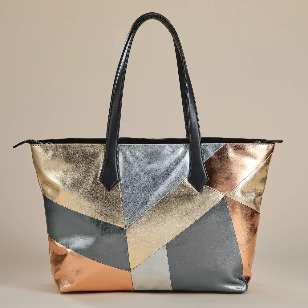 Mixed Leather Metallic Mosaic Tote Bag