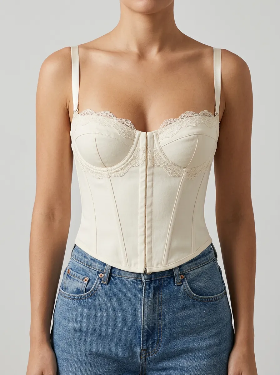Lace-Trim Hook-and-Eye Women's Corset Top