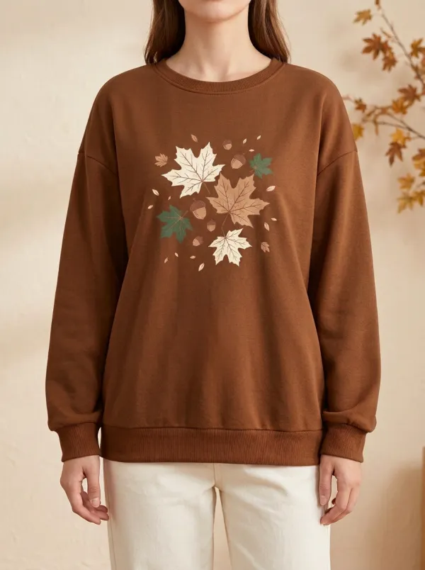Timeless Maple-Leaf Printed Acorn Graphic Sweatshirt
