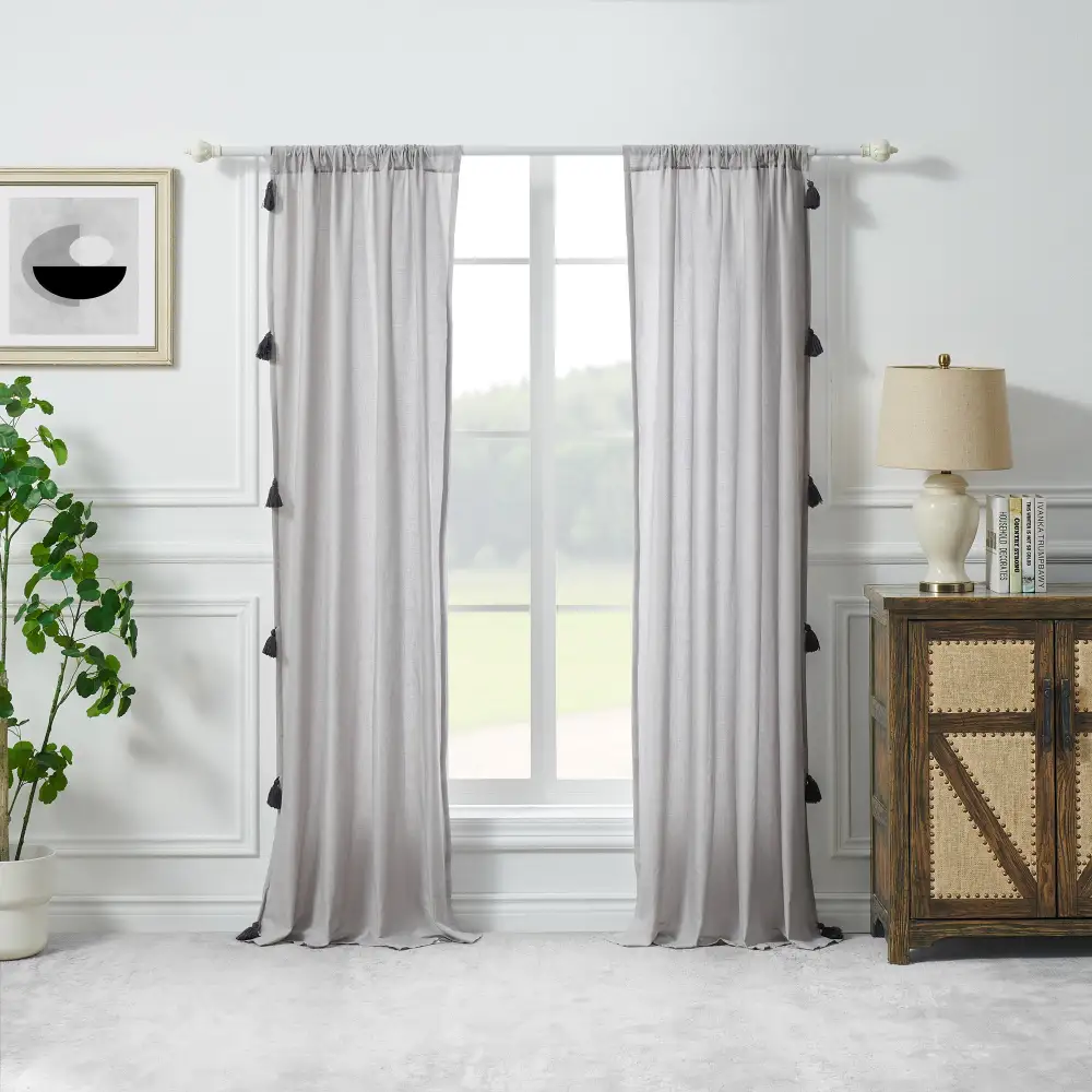Refined Cotton Solid Rod-Pocket Curtain Panel Pair