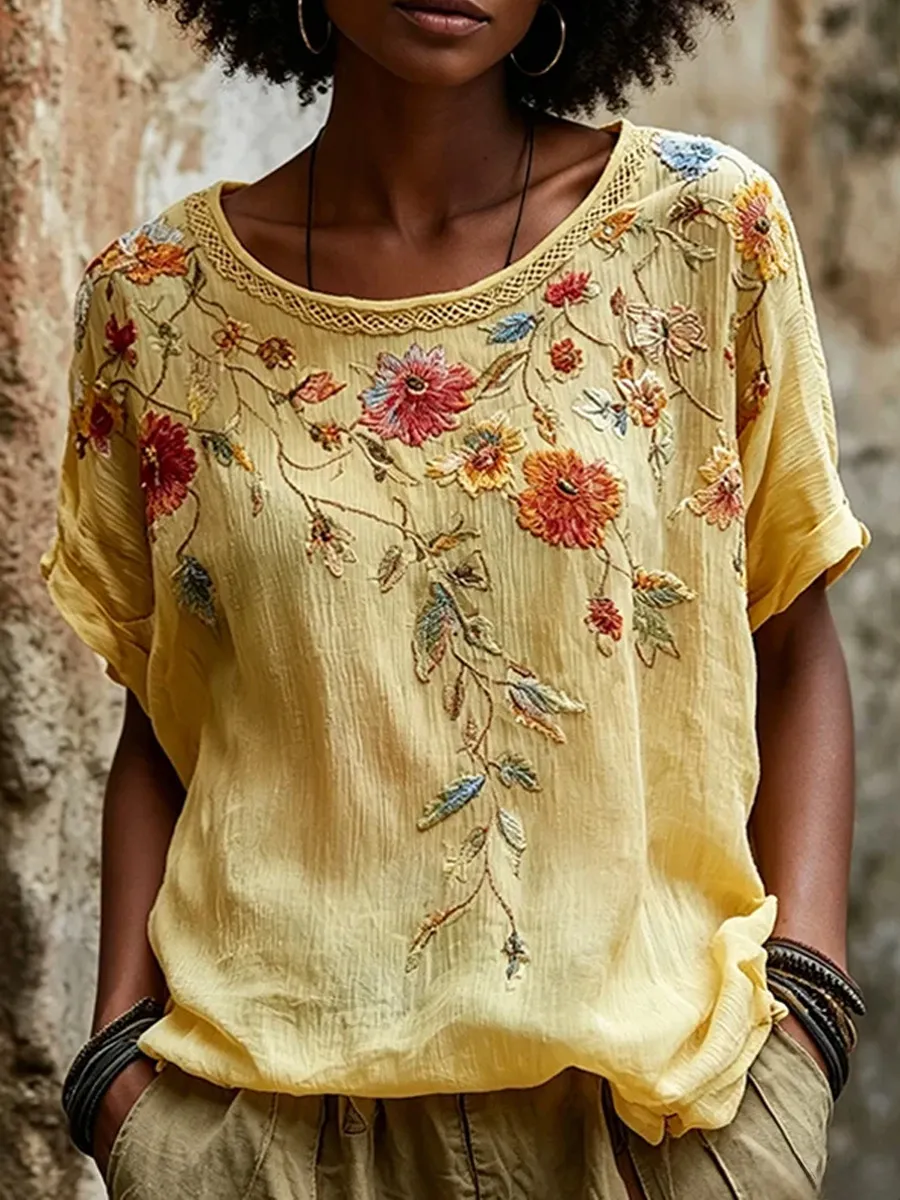Women's Linen-Cotton Printed Tops