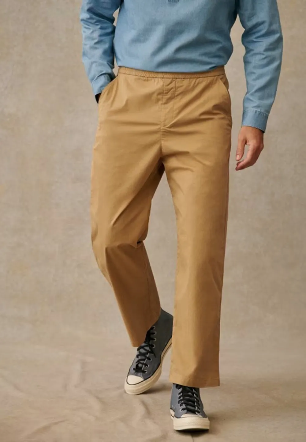 Khaki Slight Stretch Straight Leg Casual Trousers