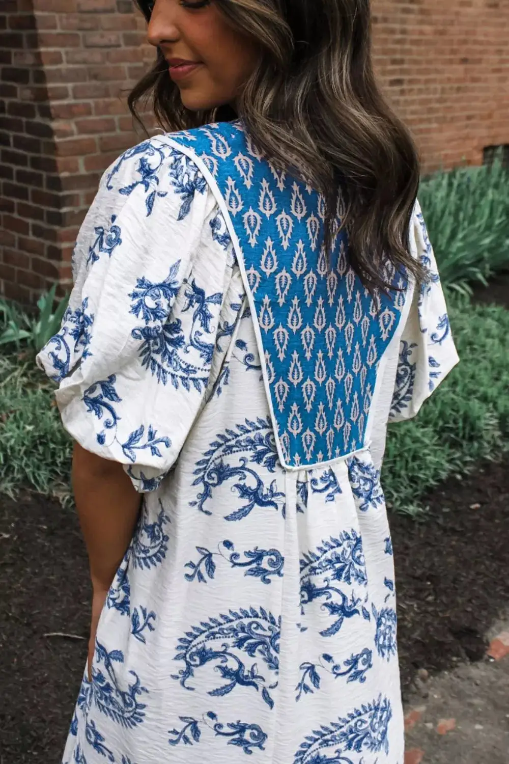 Contrast Boho Patchwork V Neck Loose Midi Dress