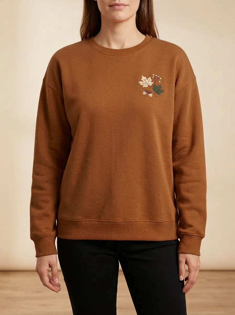 Soft Profile Maple-Leaf Printed Acorn Graphic Sweatshirt