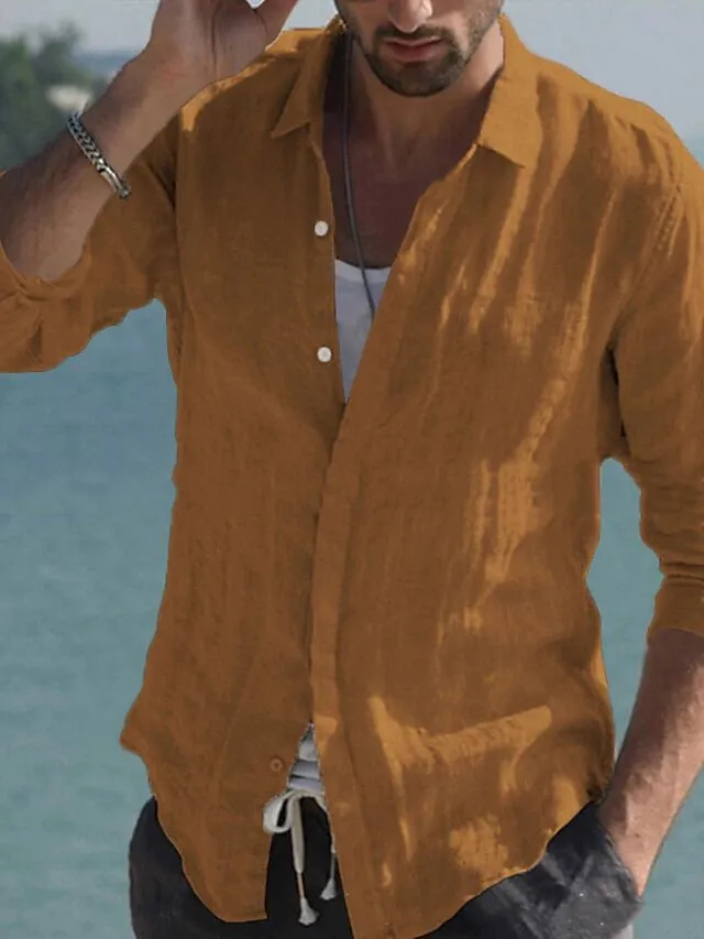 Men's Button-Front Casual Linen Shirt
