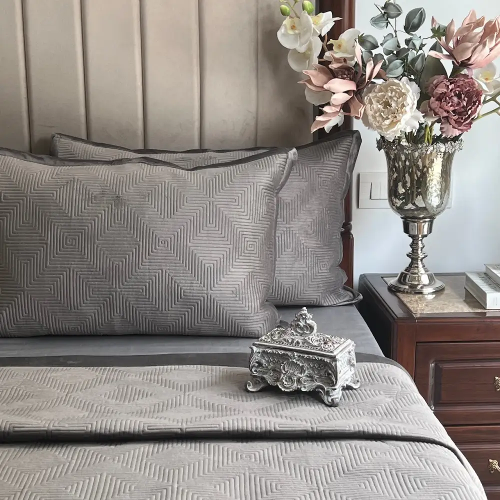 Dark Grey Velvet Bedspread