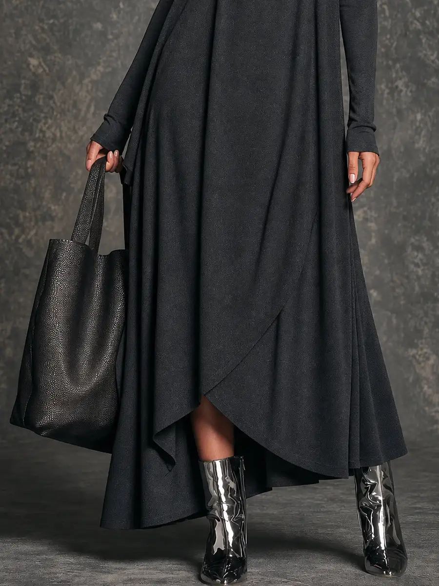 Black Draped Cowl Neck Maxi Dress