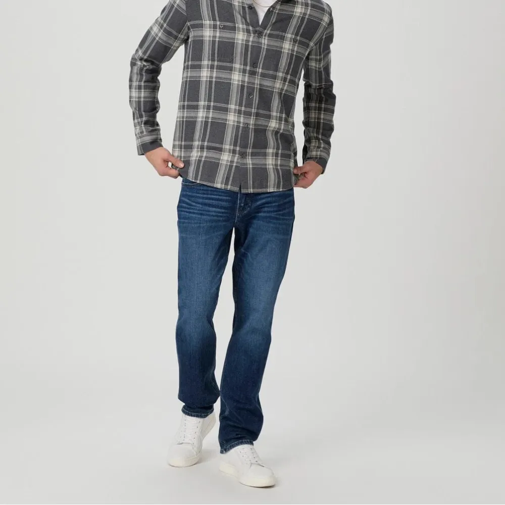 Whiskered Slim-Straight Stretch Denim Jeans