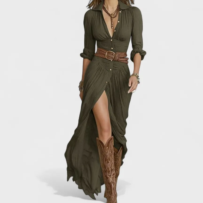 Shirt Style Flowing Relaxed Maxi Dress