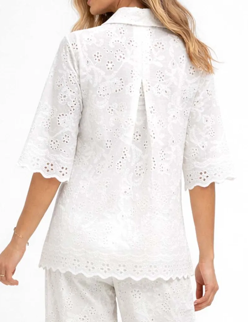 Eyelet Embroidery Scalloped Hem Blouse