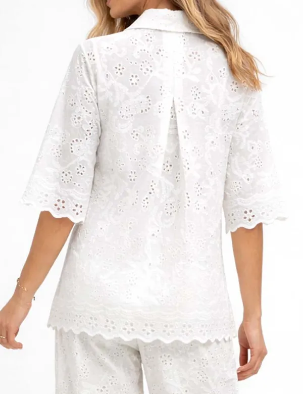 Eyelet Embroidery Scalloped Hem Blouse