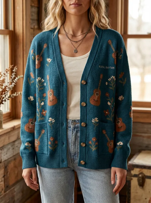 Countryside Guitar Women's Country Music Casual Cardigan