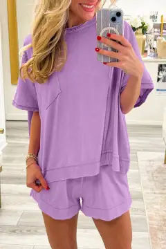 Refined Pocketed Two-Piece Top and Shorts Set