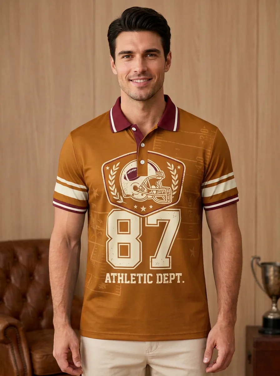 Men's Collegiate Football Helmet Polo Shirt