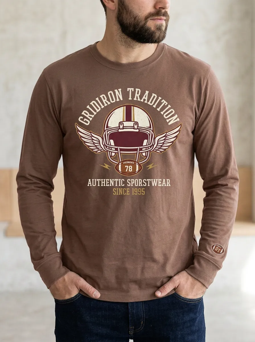 Men's Football Gridiron Tradition Winged Helmet Printed Long Sleeve T-Shirt