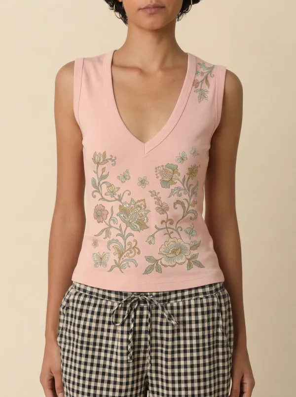 Women's Boho Floral Butterfly Printed V-Neck Tank Top