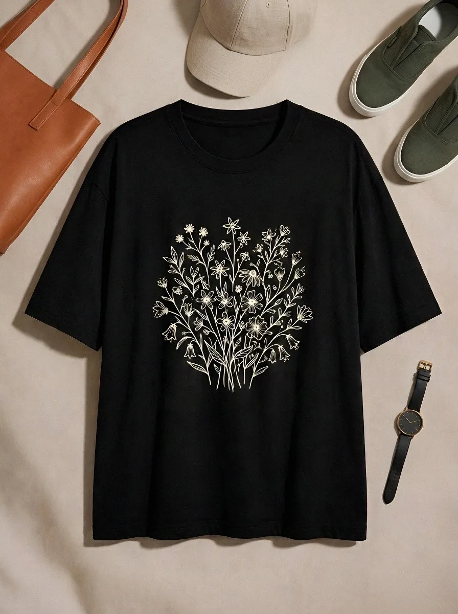 Women's Botanical Nature Lover Wildflower Bouquet Printed T-shirt