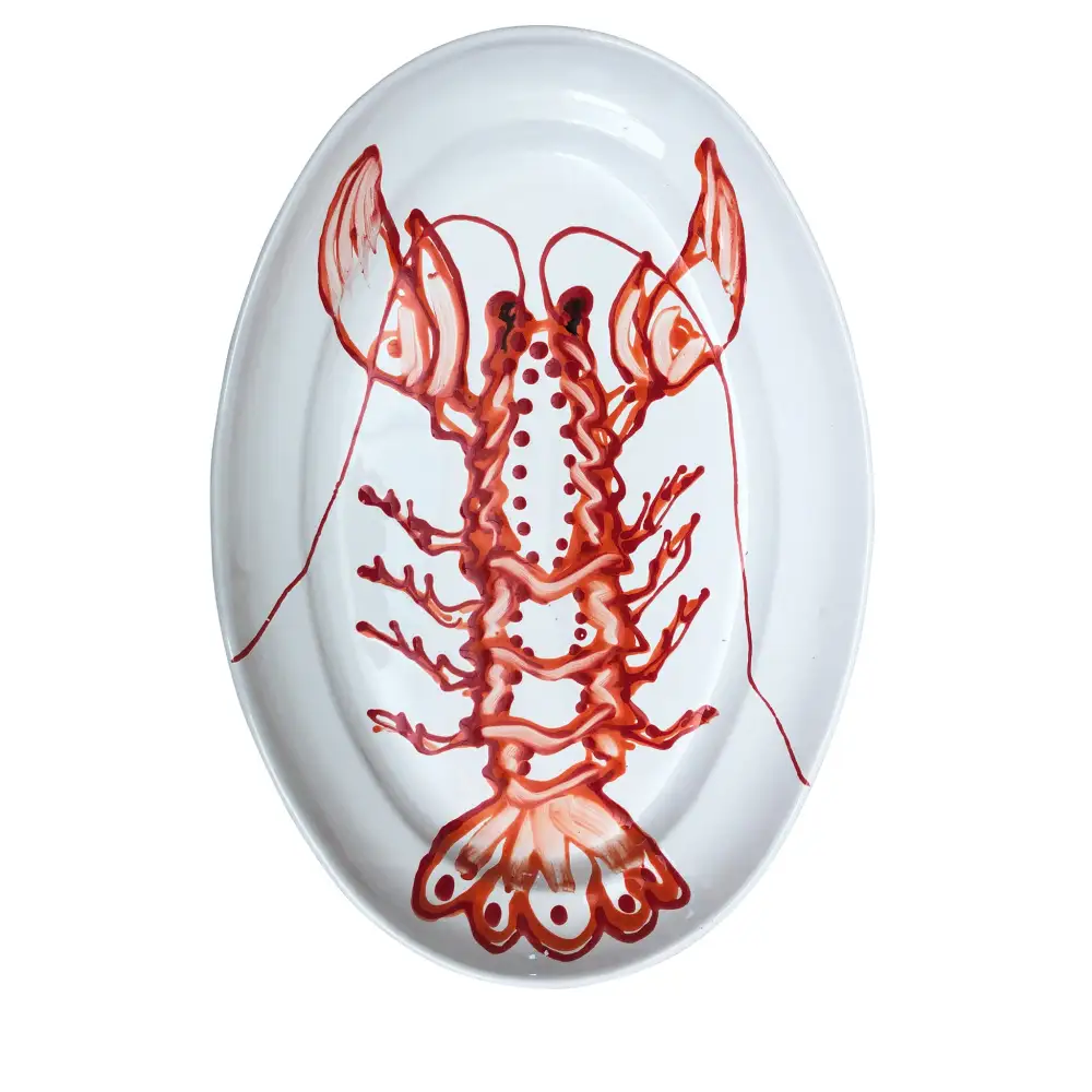 Oval Lobster-Motif Ceramic Serving Platter