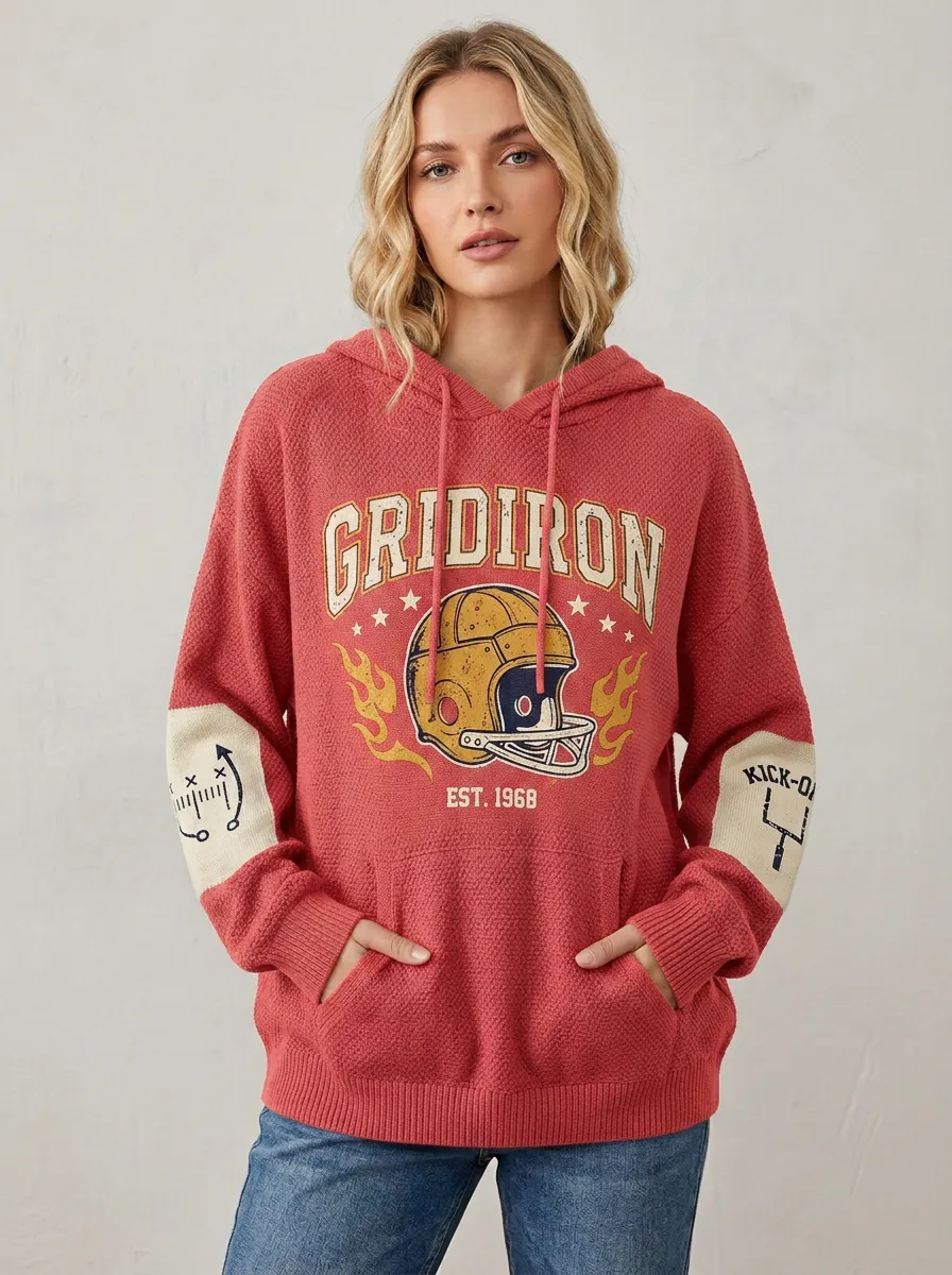 Helmet Flame Football Graphic Hoodie