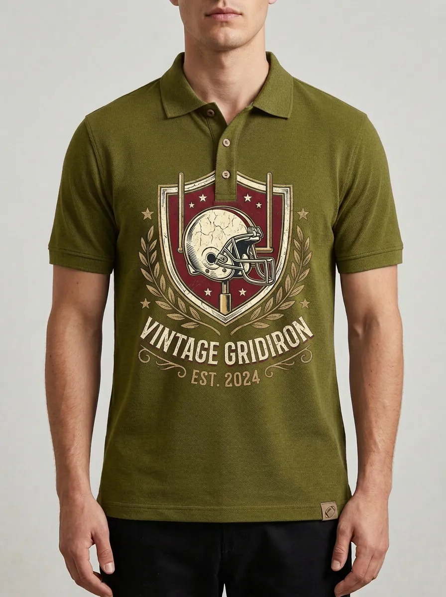 Men's American Football Lover Vintage Gridiron Helmet Graphic Polo Shirt
