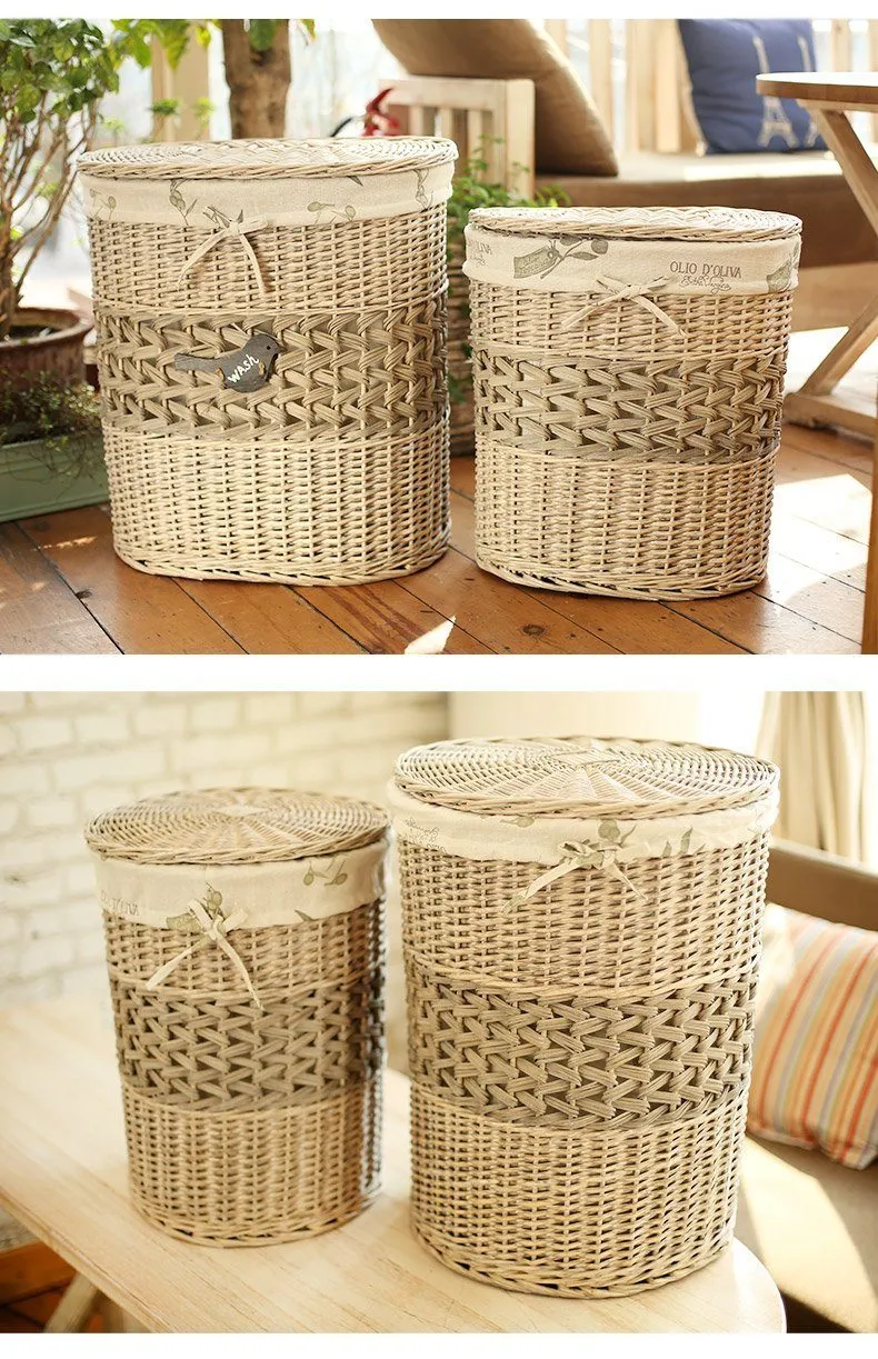 Classic Lidded Woven Round Wicker Laundry Basket