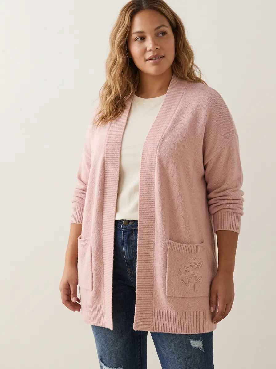 Women's Floral Lover Pink A2 Line Art Printed Casual Cardigan