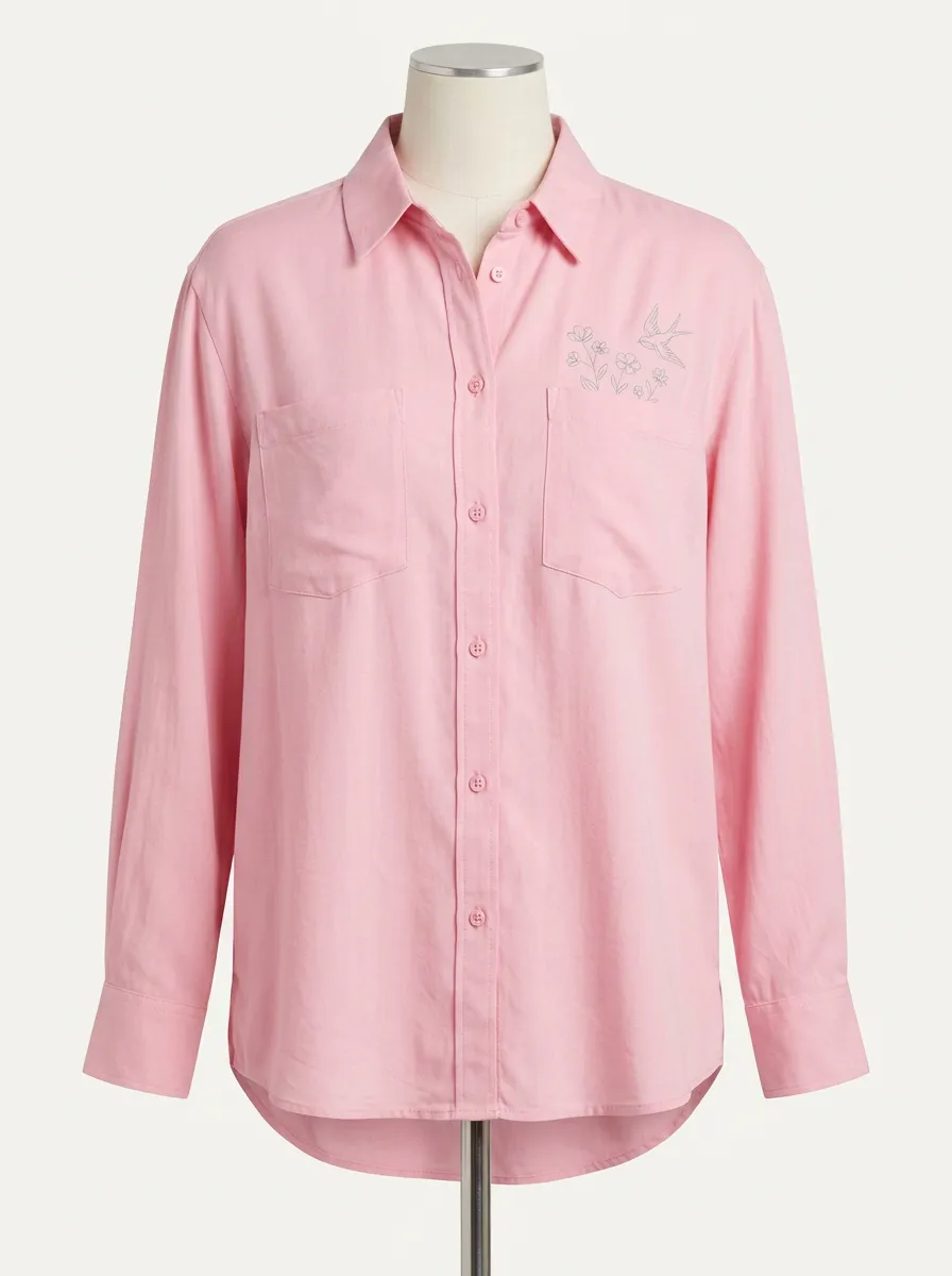 Women's Floral Swallow Nature Lover Printed Button-Down Shirt