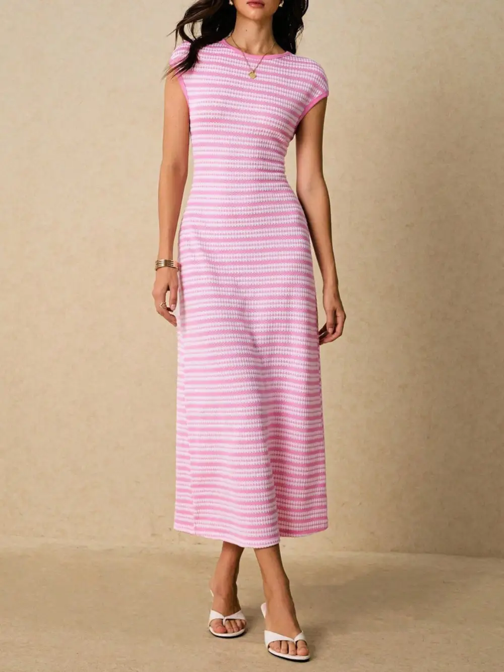 Bodycon Cotton Striped Midi Dress