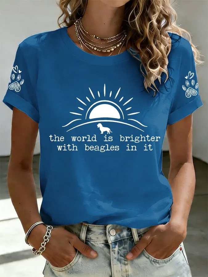Women's The World Is Brighter With Beagles In It Print T-shirt