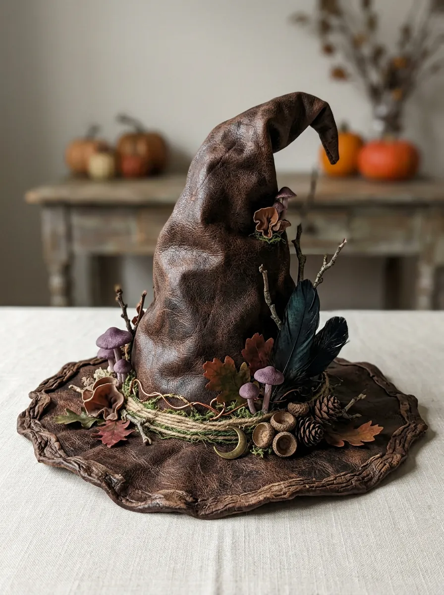 Mushroom Forest Feather Halloween Witch Hat