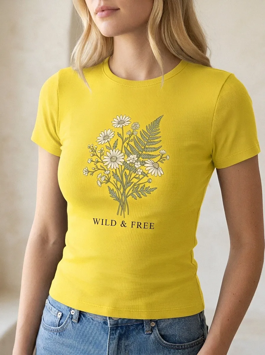 Women's Wild & Free Daisy Fern Bouquet Printed T-shirt