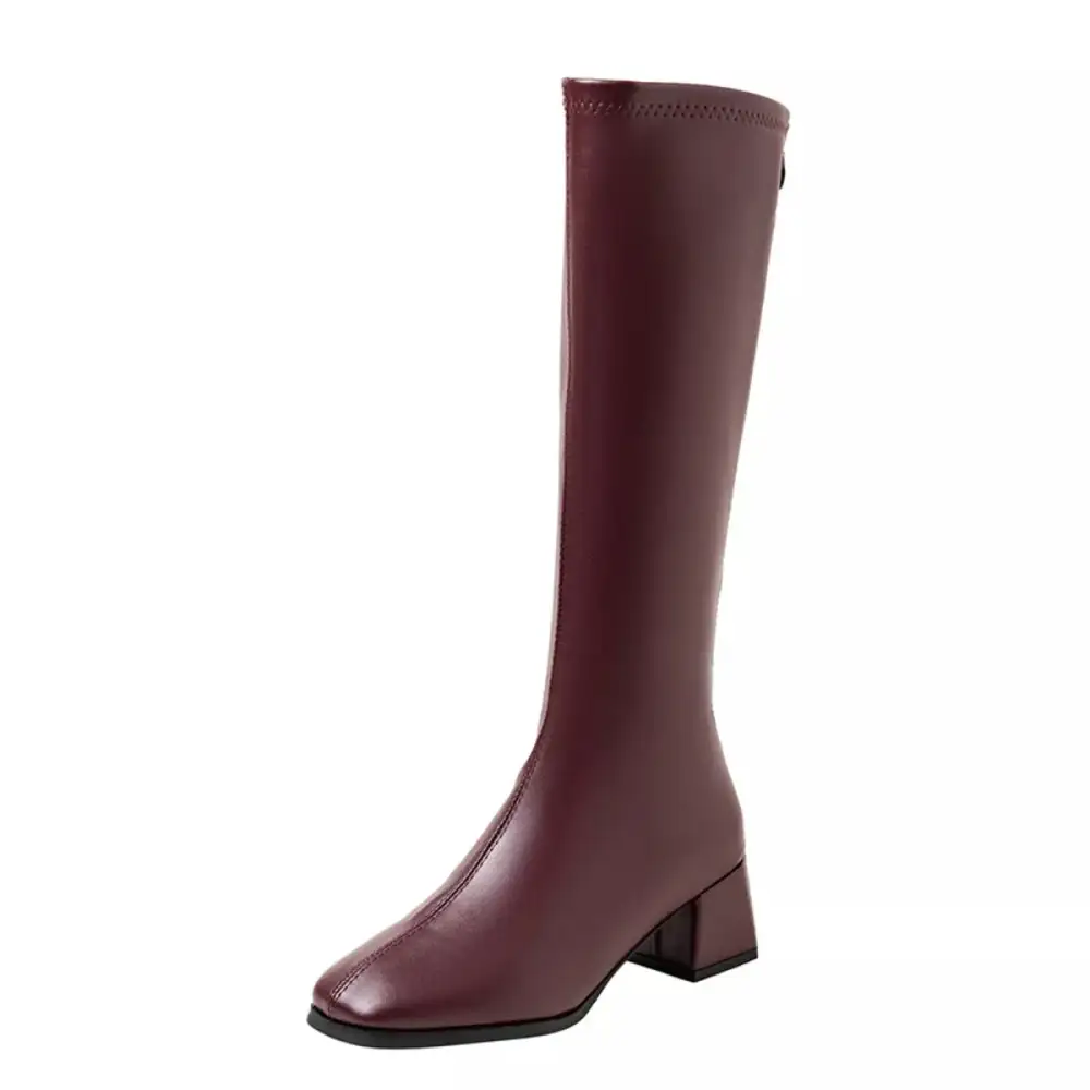 Classic Square Toe Block Heels Boots